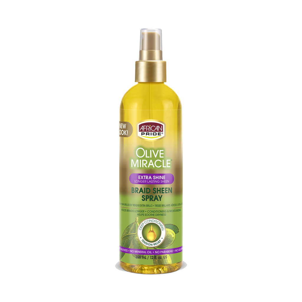 African Pride Olive Miracle Extra Shine Braid Sheen Spray – 12 oz