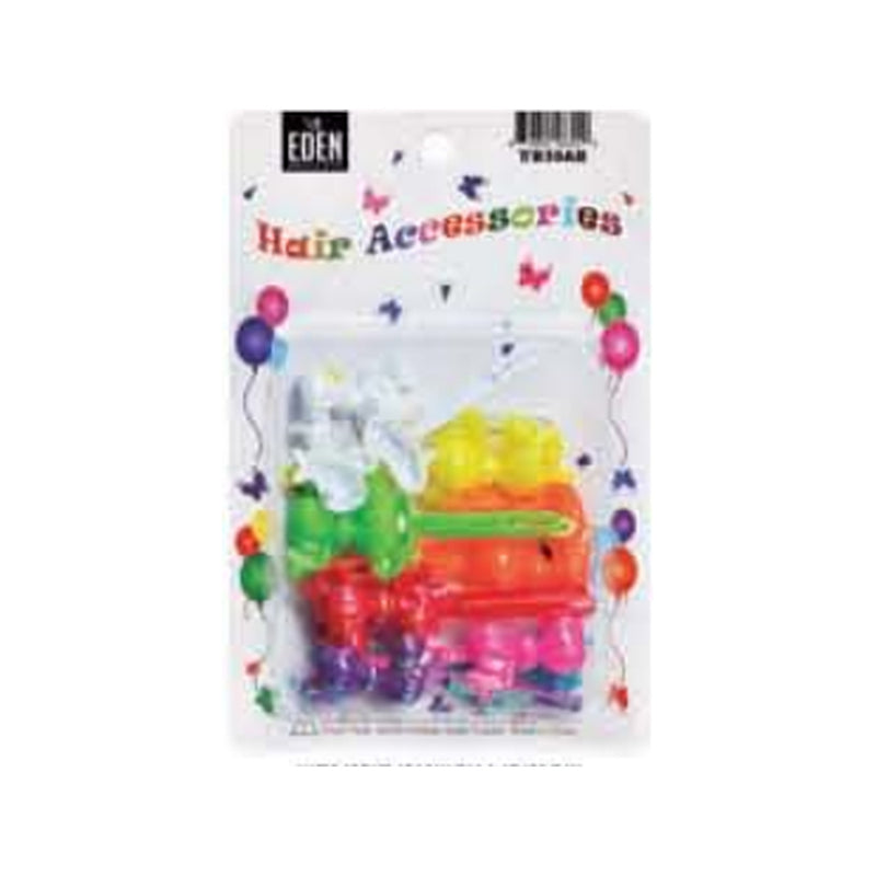Eden Bow Tie Ribbon Hair Barrettes – 12 Pack – Bright Translucent Assorted – one 12-piece retail package