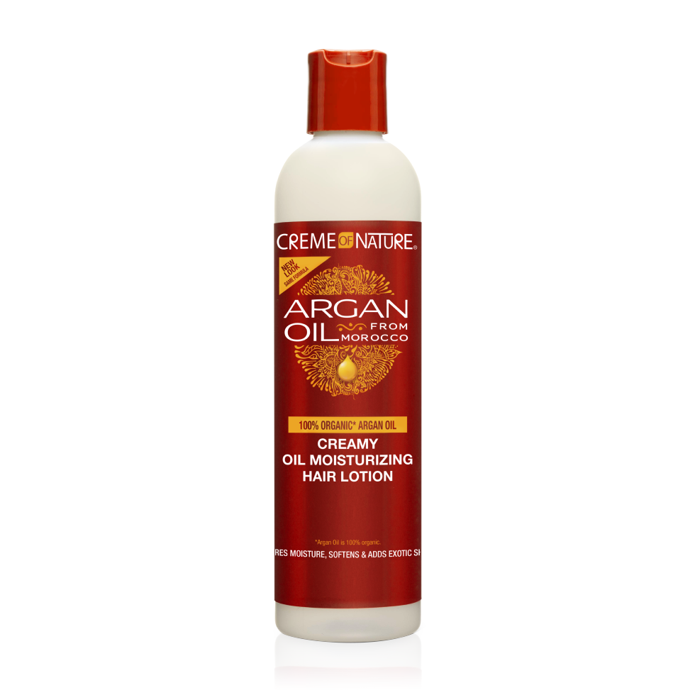 Crème of Nature Argan Oil Creamy Oil Moisturizing Hair Lotion 8.45 oz bottle on white background