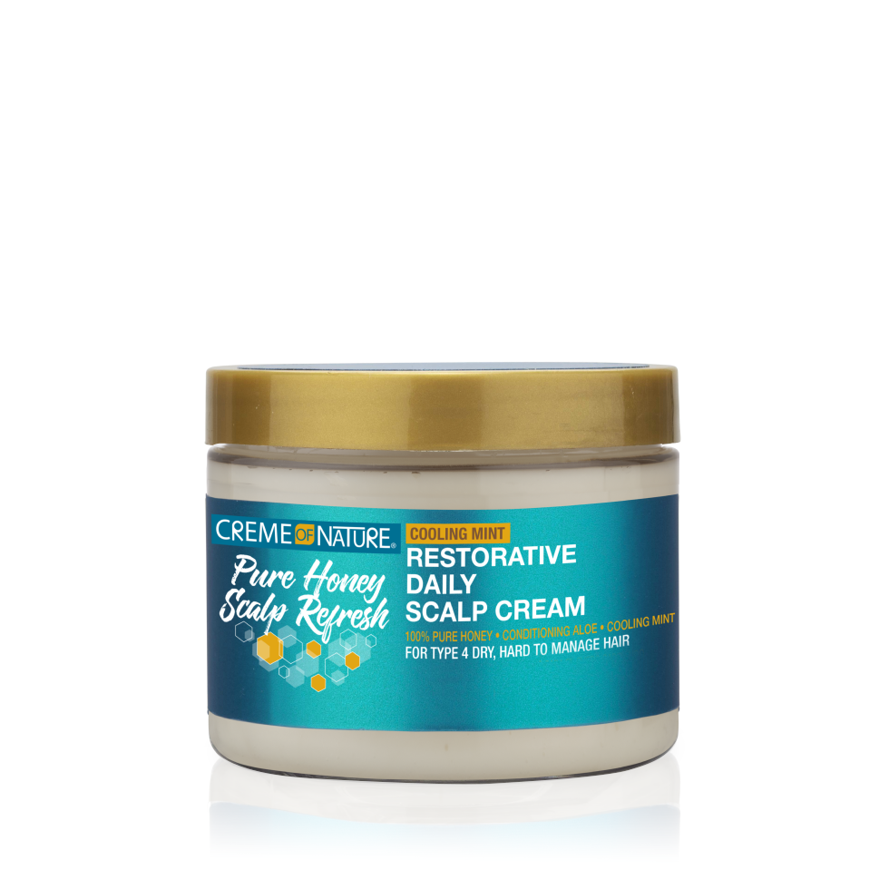 Crème of Nature Pure Honey Scalp Refresh Restorative Daily Scalp Cream 4.7 oz jar on white background