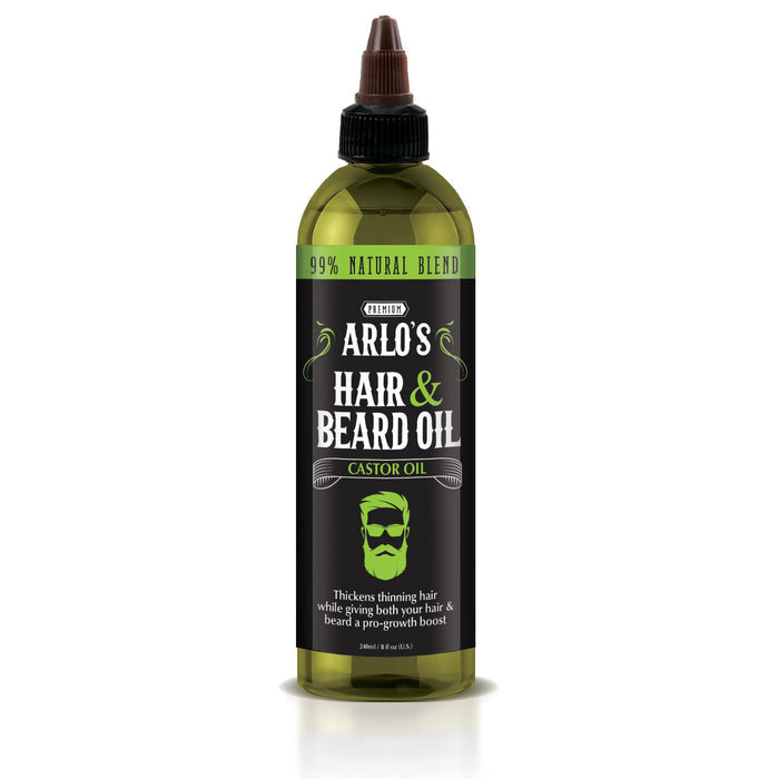 Arlo's Hair & Beard Oil – 8 oz – Castor Oil bottle on white background