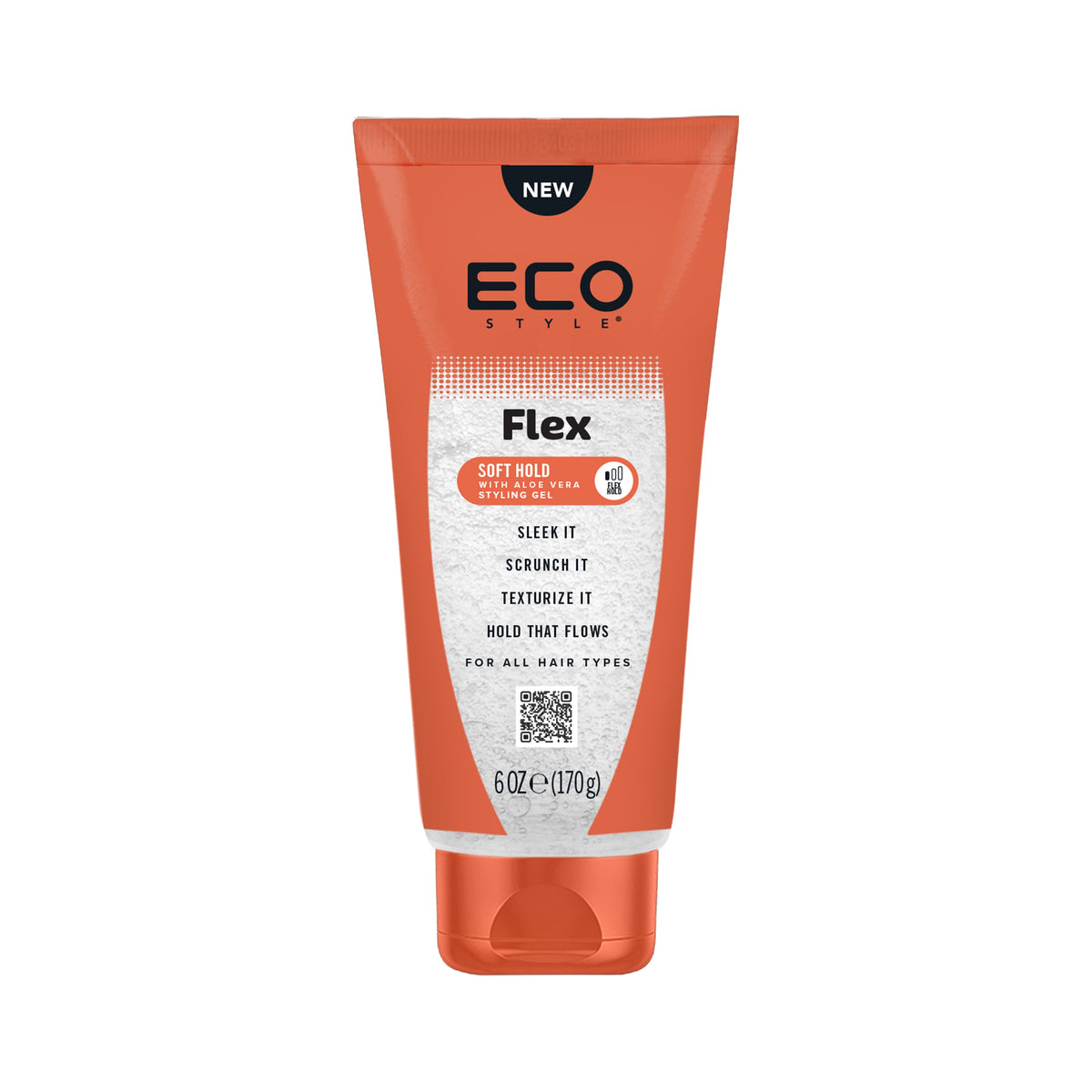 ECO Style Flex Soft Hold Styling Gel with Aloe 6 oz tube on white background