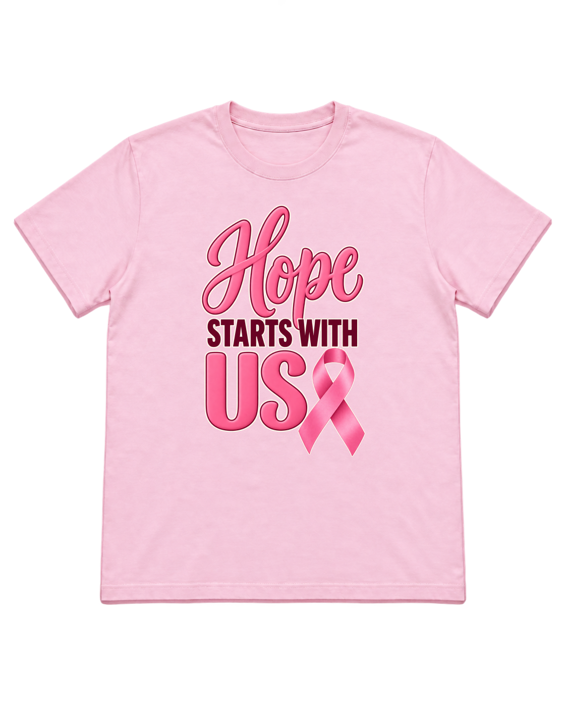 Digital mockup of Hope Starts With Us on a Light Pink finished awareness shirt