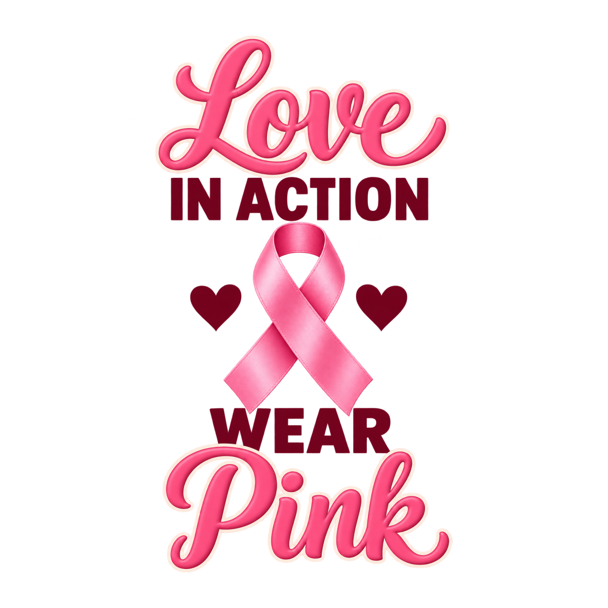 Love In Action Wear Pink physical DTF transfer artwork preview; shirt not included