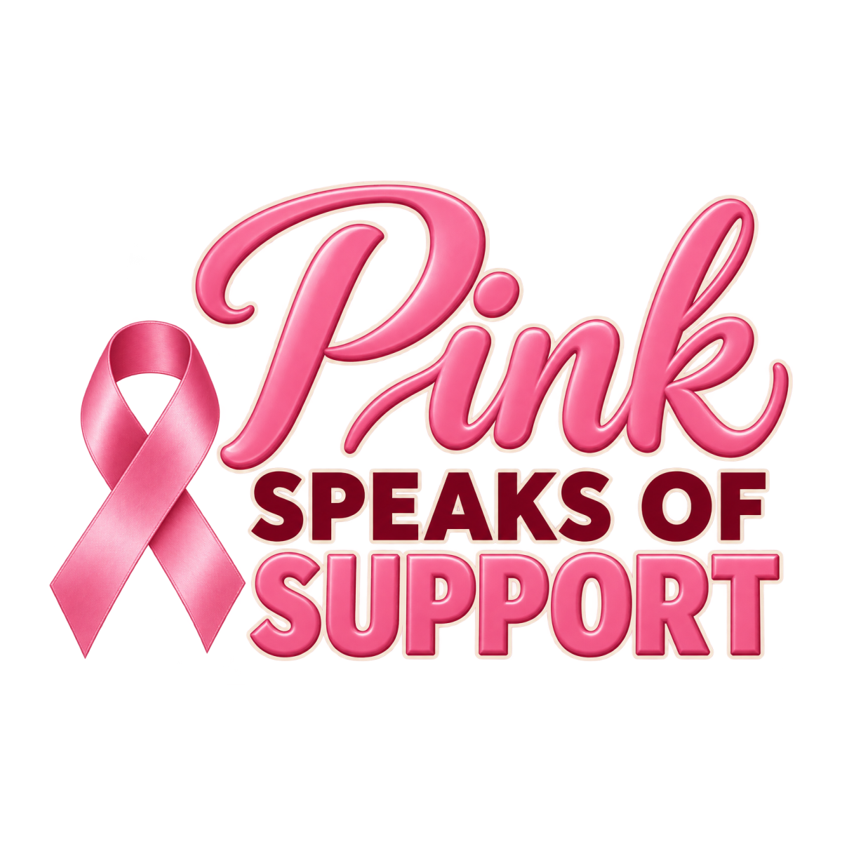 Pink Speaks Of Support physical DTF transfer artwork preview; shirt not included