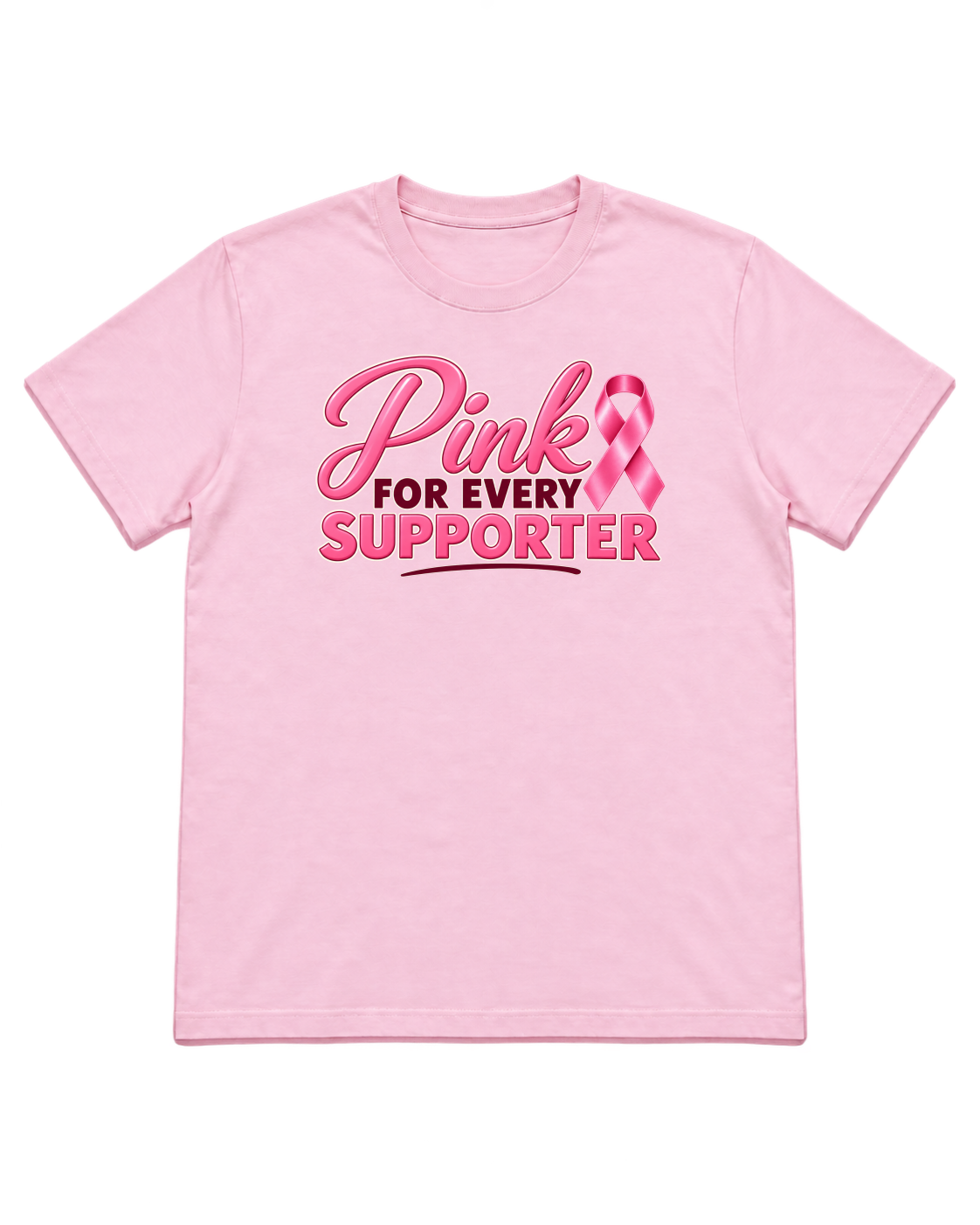 Digital mockup of Pink For Every Supporter on a Light Pink finished graphic shirt