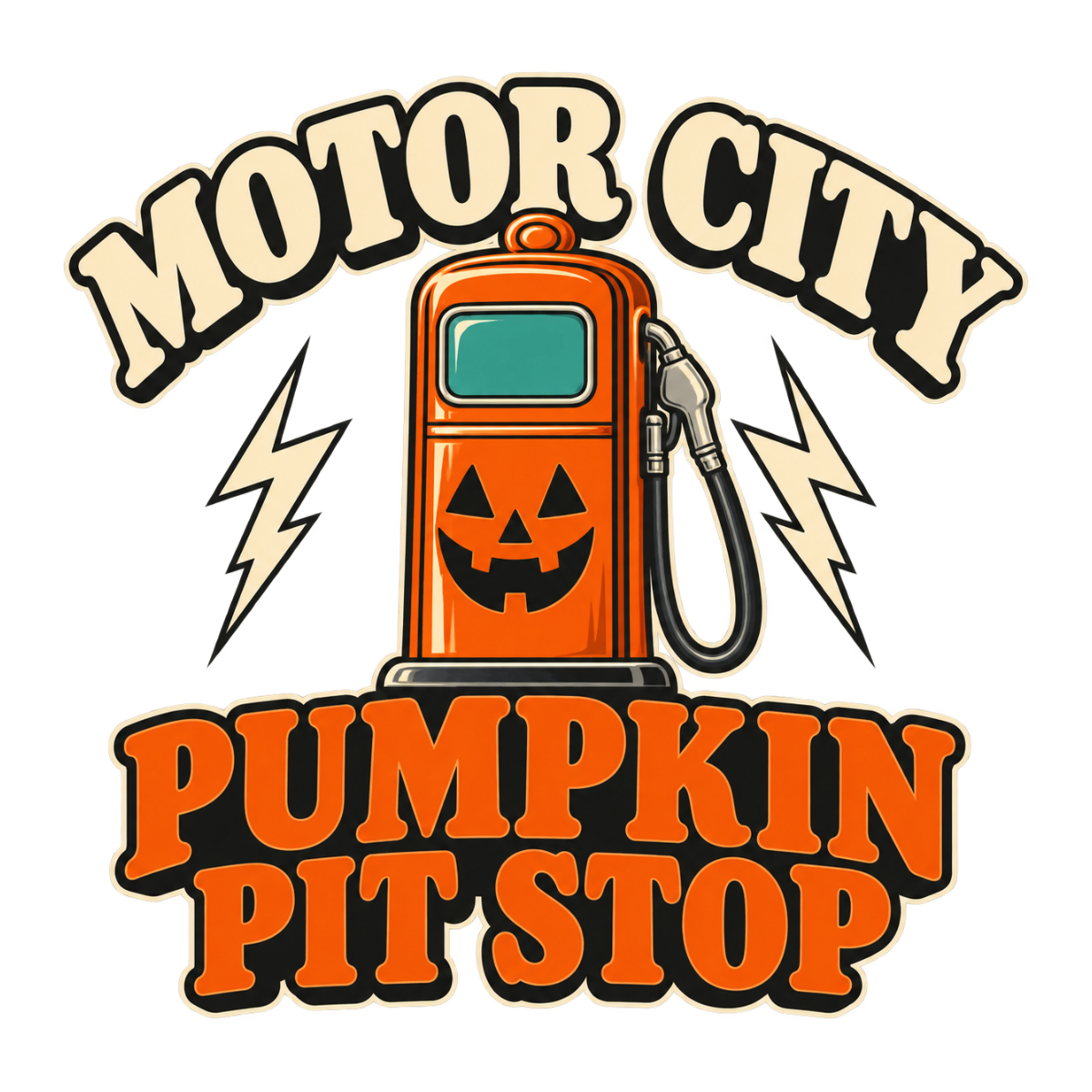 Motor City Pumpkin Pit Stop physical DTF transfer artwork preview; shirt not included