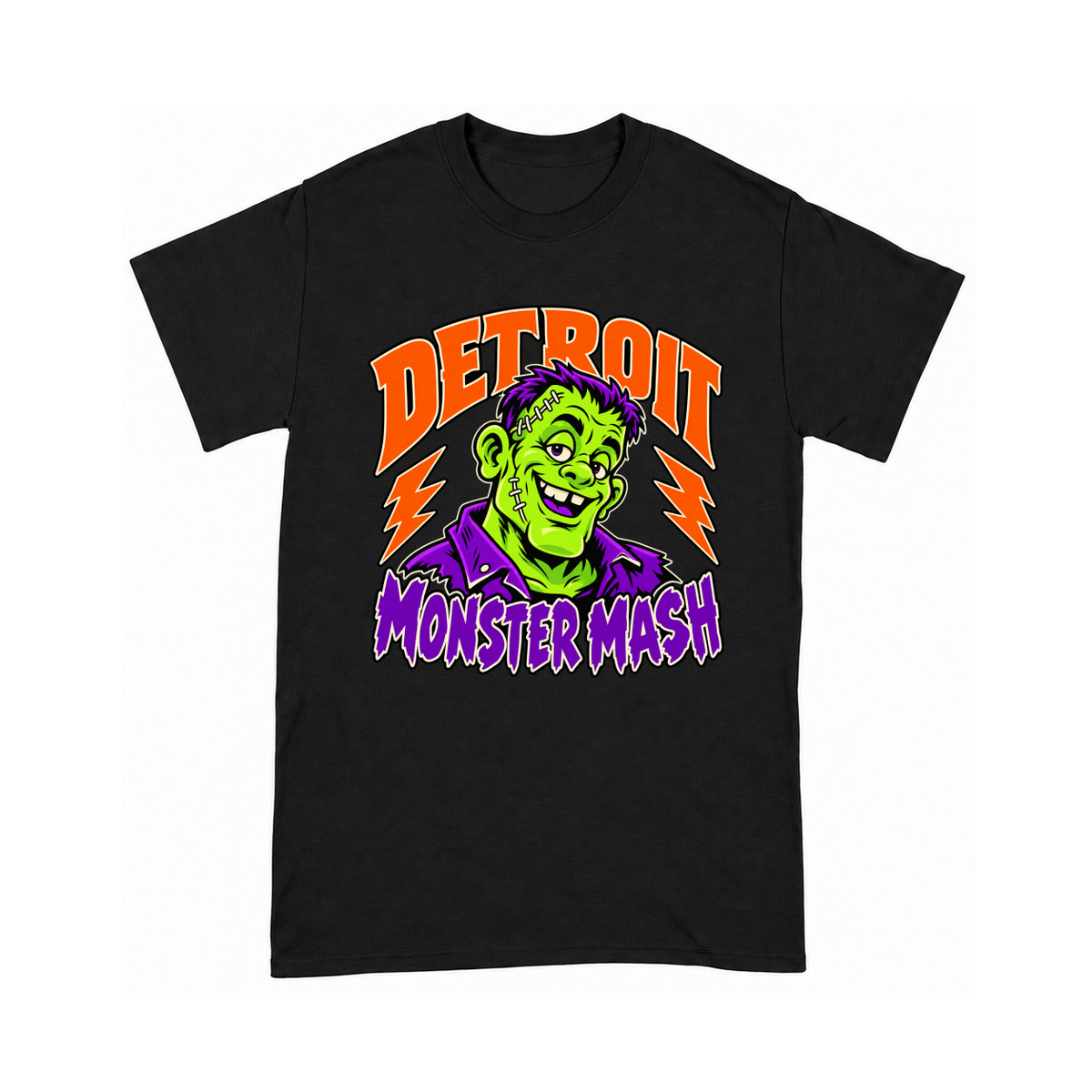 Digital mockup of Detroit Monster Mash on a Black finished graphic shirt