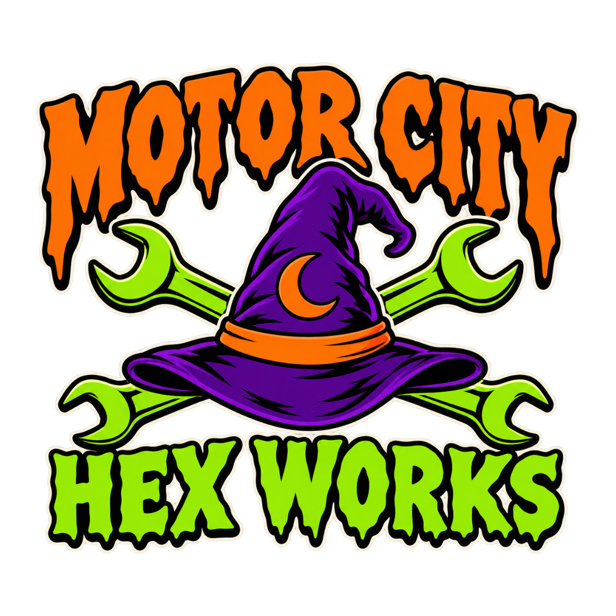 Motor City Hex Works physical DTF transfer artwork preview; shirt not included