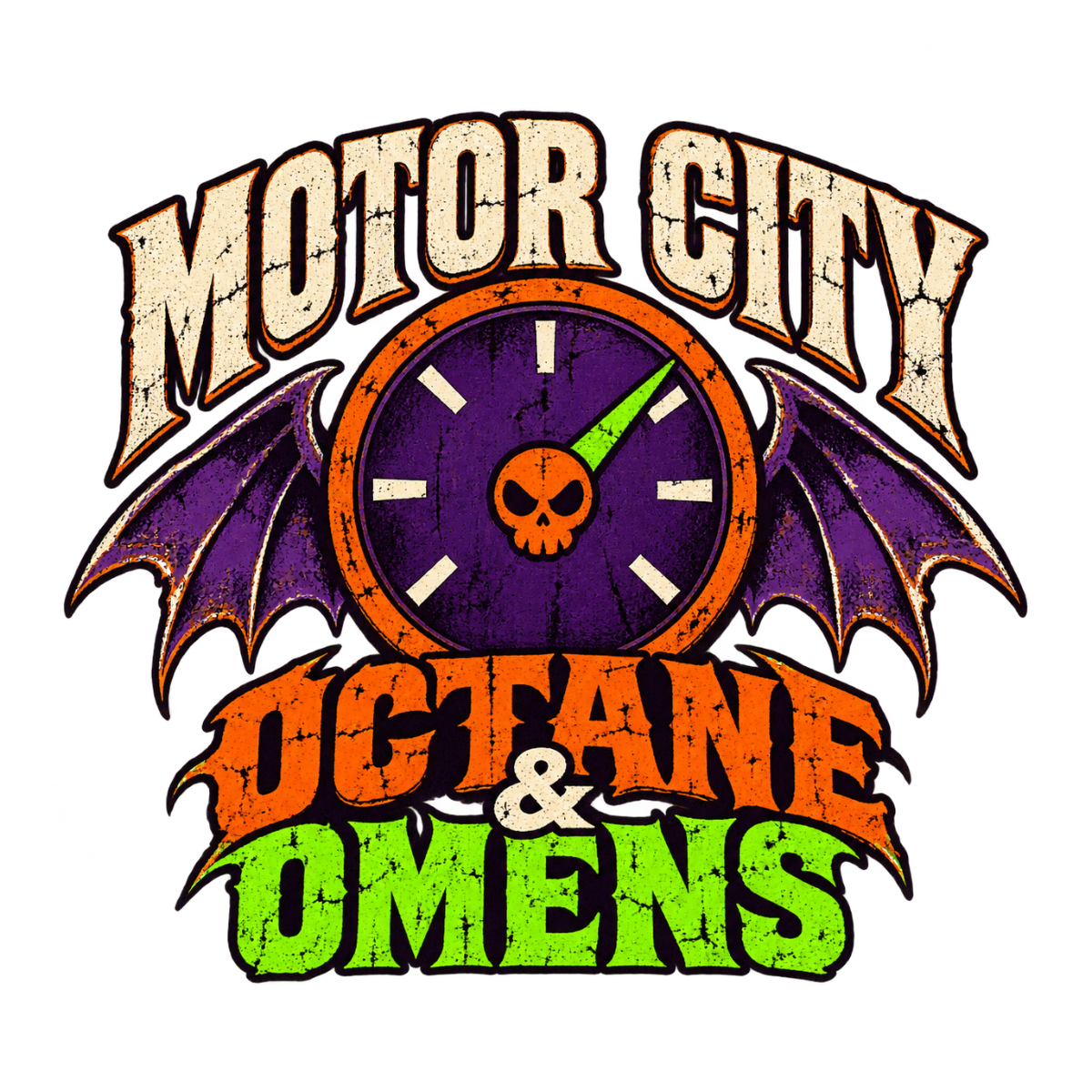Motor City Octane and Omens physical DTF transfer artwork preview; shirt not included