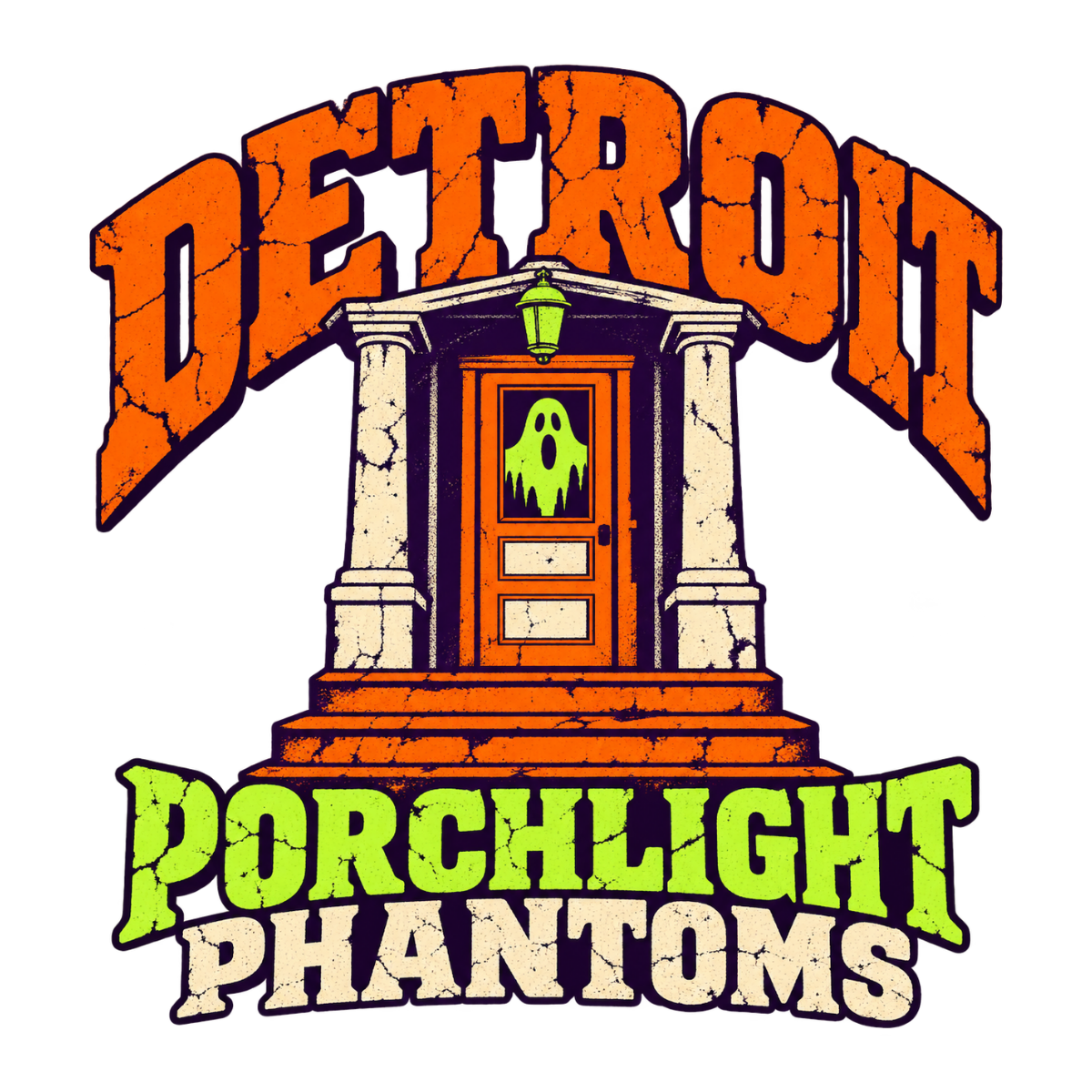 Detroit Porchlight Phantoms physical DTF transfer artwork preview; shirt not included