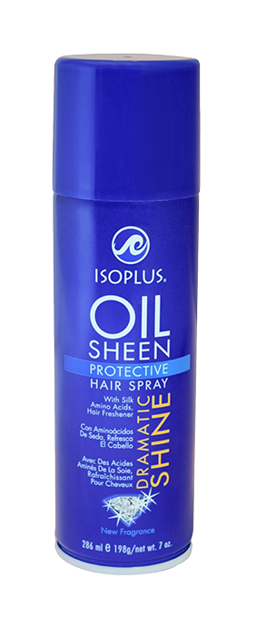 Isoplus Oil Sheen Protective Hair Spray 7 oz can on white background