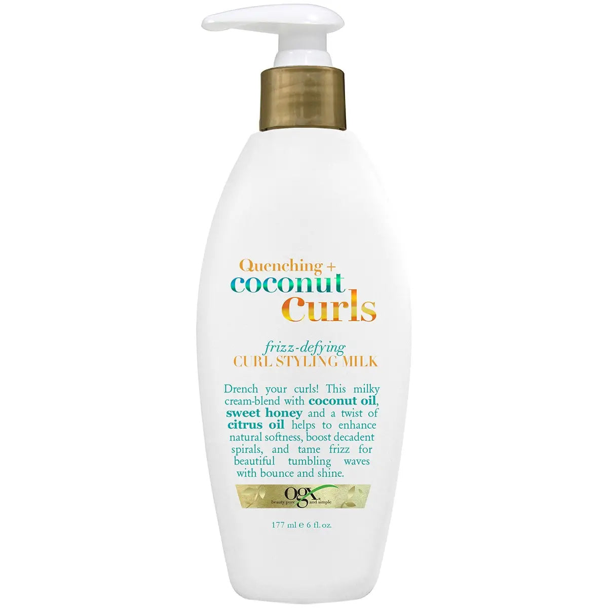 OGX Coconut Curls Frizz-Defying Curl Styling Milk 6 oz bottle on white background