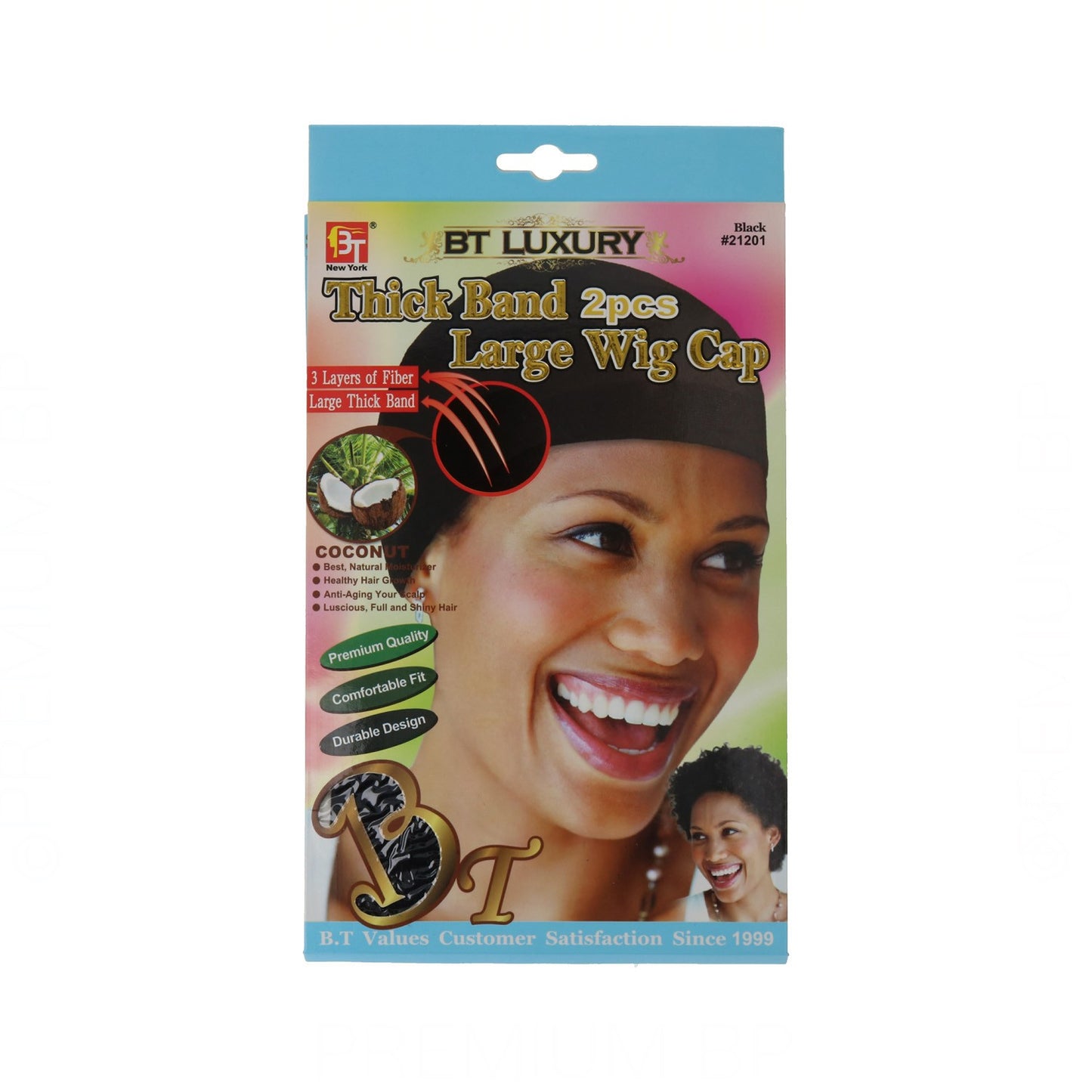 Beauty Town Luxury Coconut Wig Caps with Thick Band – Large – Black – 2 Pack product image