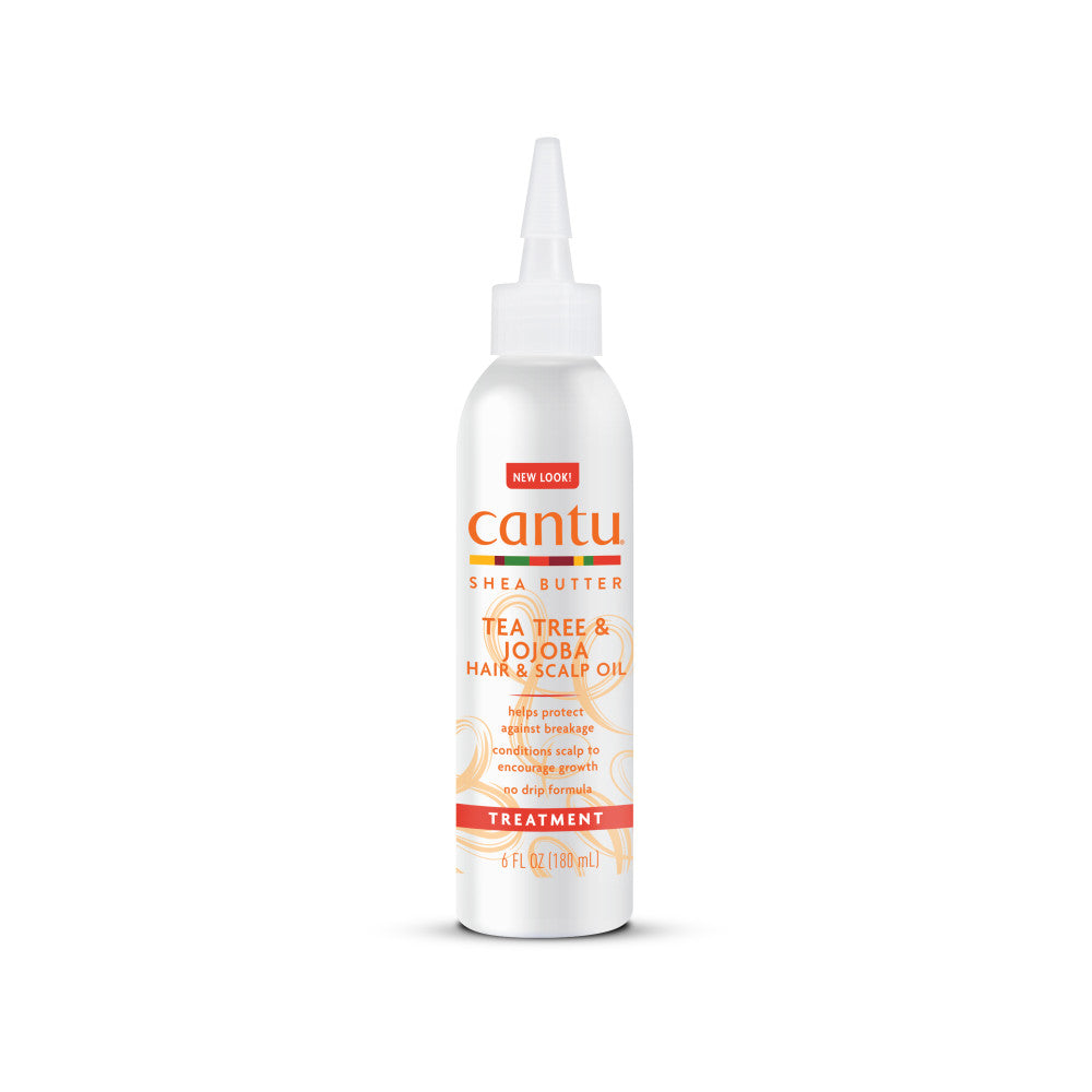Cantu Shea Butter Tea Tree and Jojoba Hair and Scalp Oil 6 oz bottle on white background