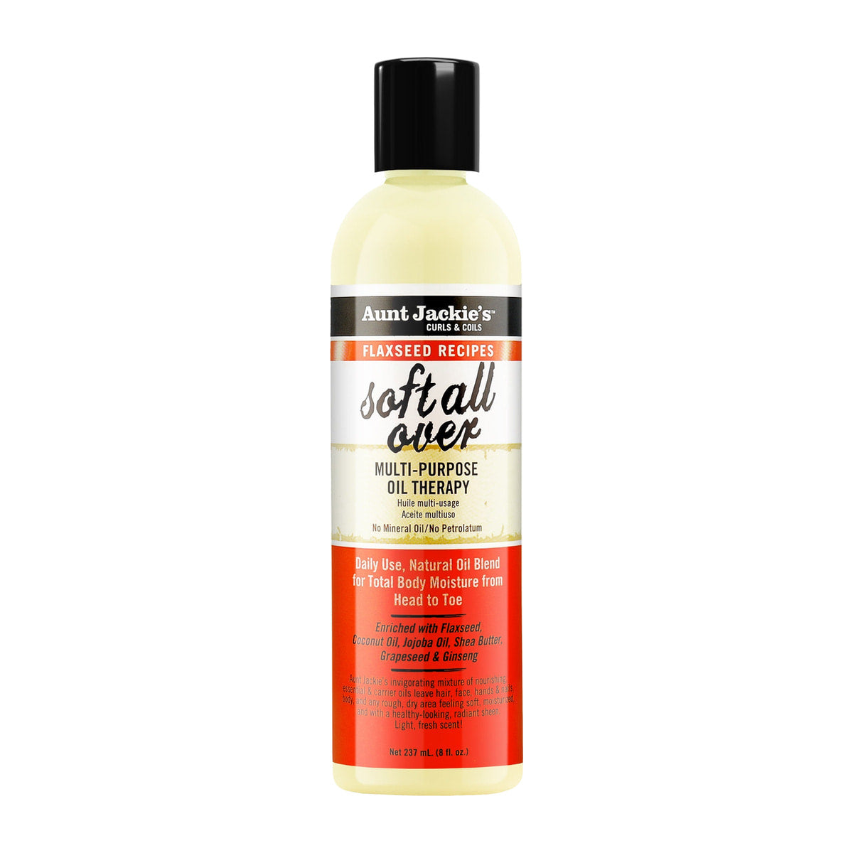 Aunt Jackie's Flaxseed Soft All Over Multi-Purpose Oil – 8 oz product image on white background