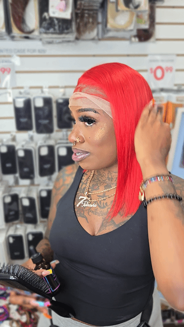 Remy Human Glueless 13x4 Transparent Lace Front 12" BOB Wig - Red, Straight