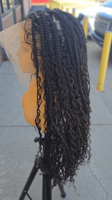 Full Lace Boho Box Braids Wig Glueless w/ Clips