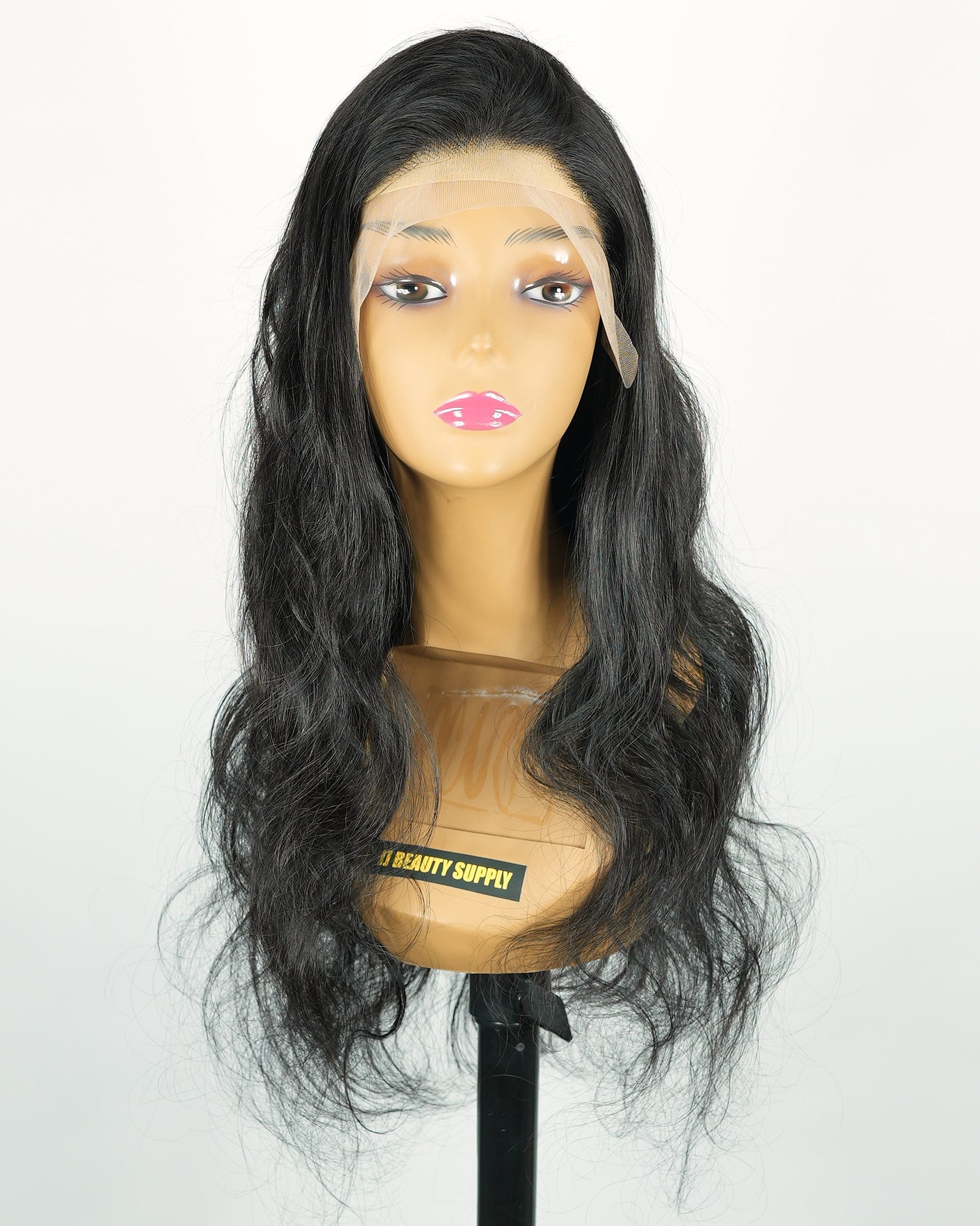 24 INCH Body Wave 13"x4" HD Transparent Lace Unprocessed Human Hair Glueless Frontal Wig (Natural Black)