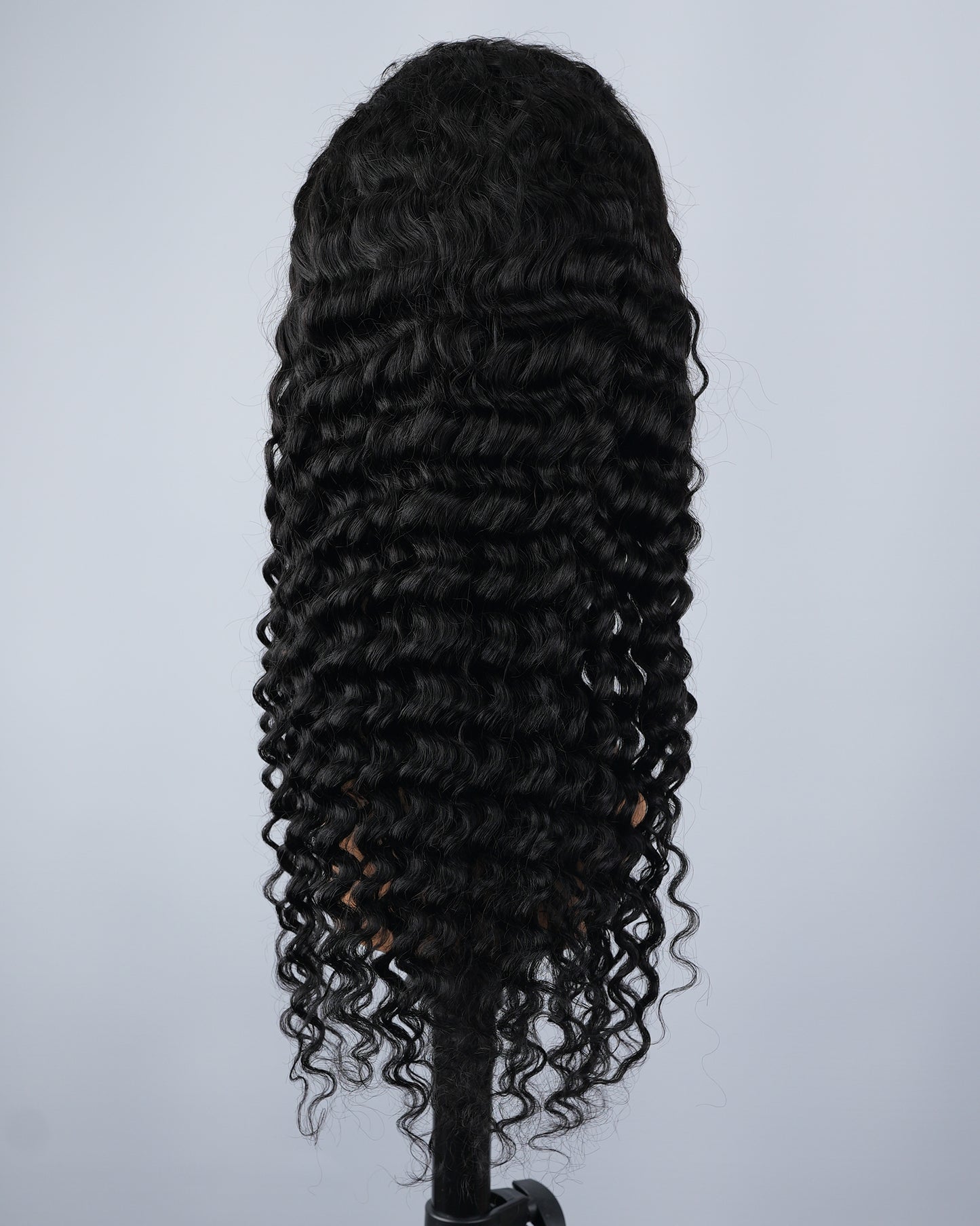 24 INCH Deep Wave 13"x4" HD Transparent Lace Unprocessed Human Hair Glueless Frontal Wig (Natural Black)
