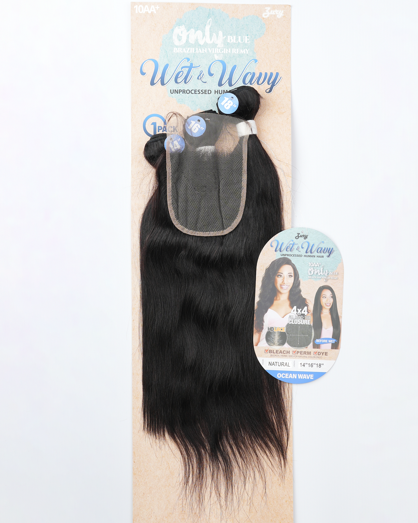 WET & WAVY 3 Bundles + 4x4 Free Part Closure Unprocessed Human Brazilian Virgin Hair (Ocean Wave)