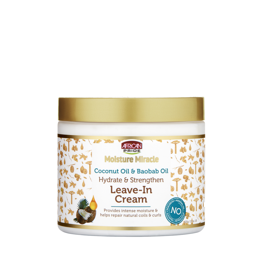 African Pride Moisture Miracle Coconut Oil & Baobab Oil Leave-In Cream – 15 oz