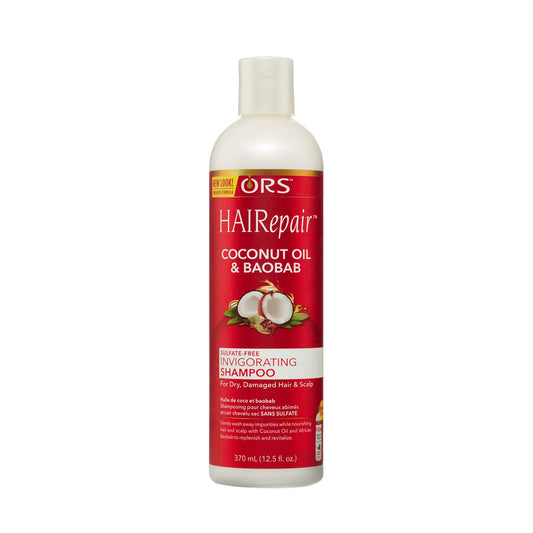 ORS HAIRepair Coconut Oil and Baobab Sulfate-Free Invigorating Shampoo 12.5 oz bottle on white background