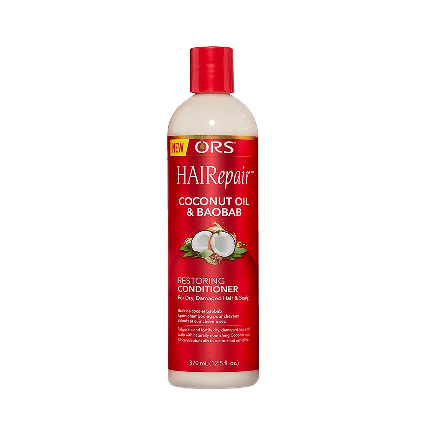 ORS HAIRepair Coconut Oil and Baobab Restoring Conditioner 12.5 oz bottle on white background