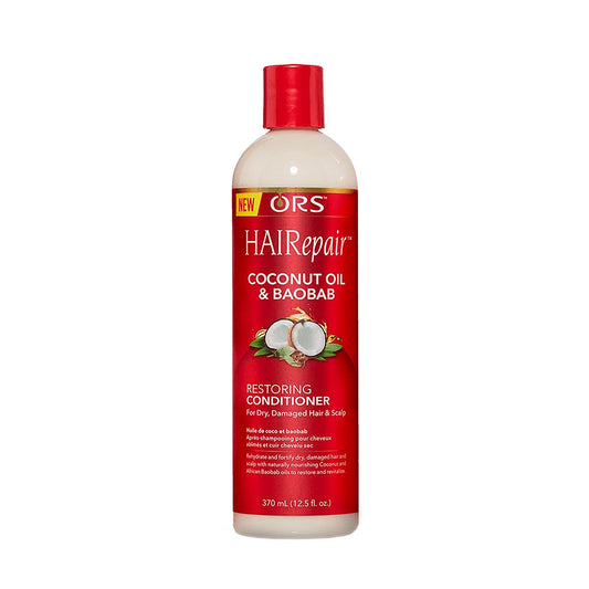 ORS HAIRepair Coconut Oil and Baobab Restoring Conditioner 12.5 oz bottle on white background