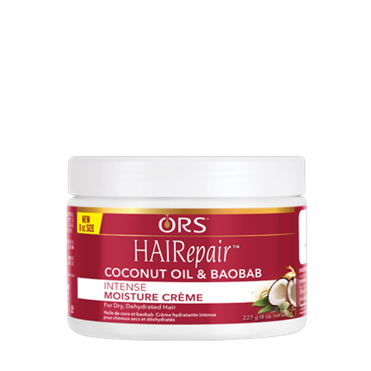 ORS HAIRepair Coconut Oil and Baobab Intense Moisture Creme 8 oz jar on white background