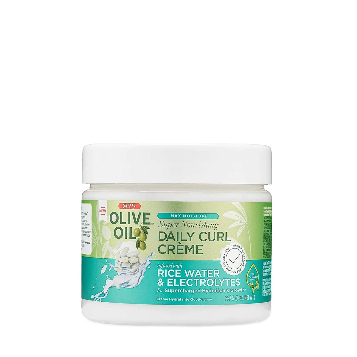 ORS Olive Oil Max Moisture Super Nourishing Daily Curl Creme 8 oz jar on white background