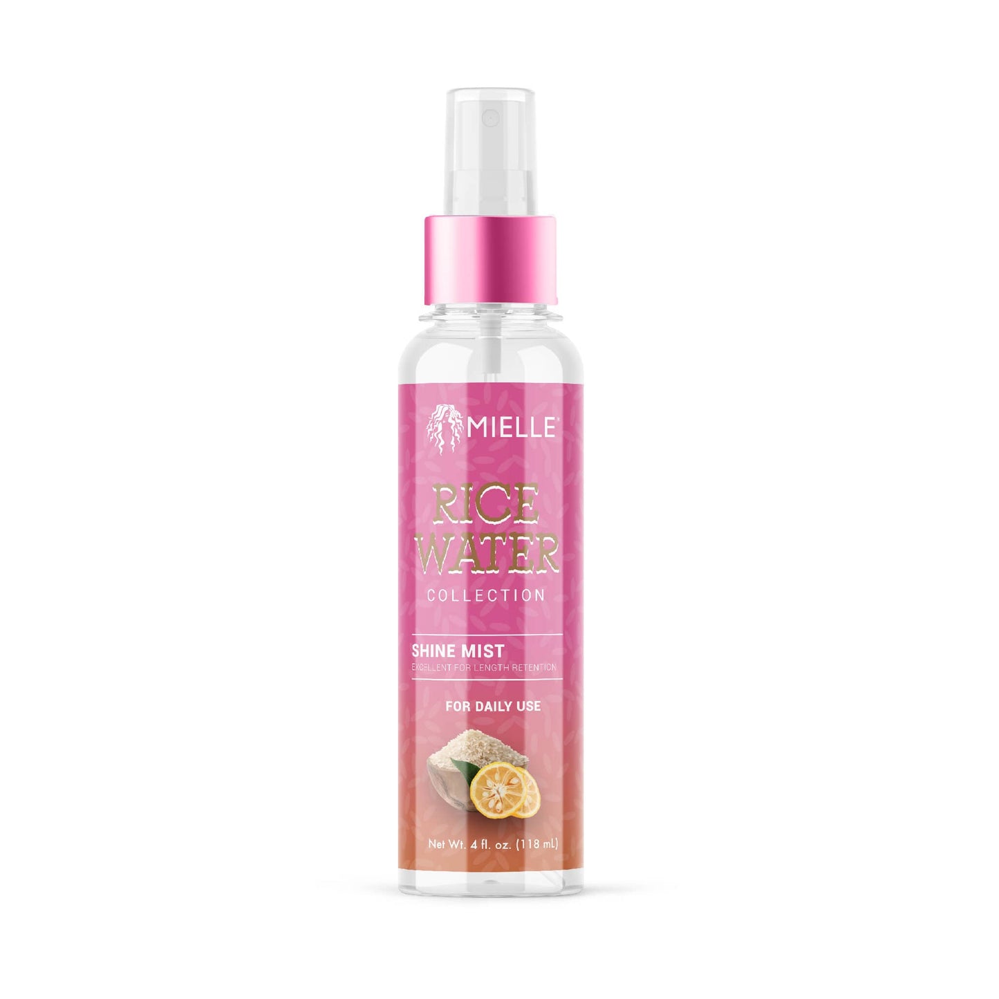 Mielle Rice Water Shine Mist 4 fl oz spray bottle on white background