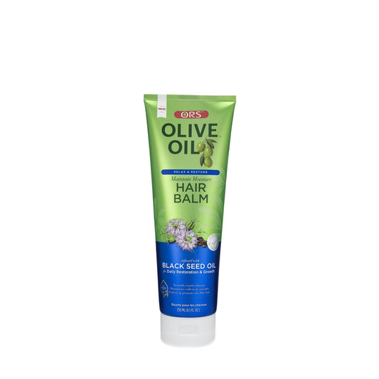 ORS Olive Oil Relax and Restore Hair Balm 8.5 oz tube on white background