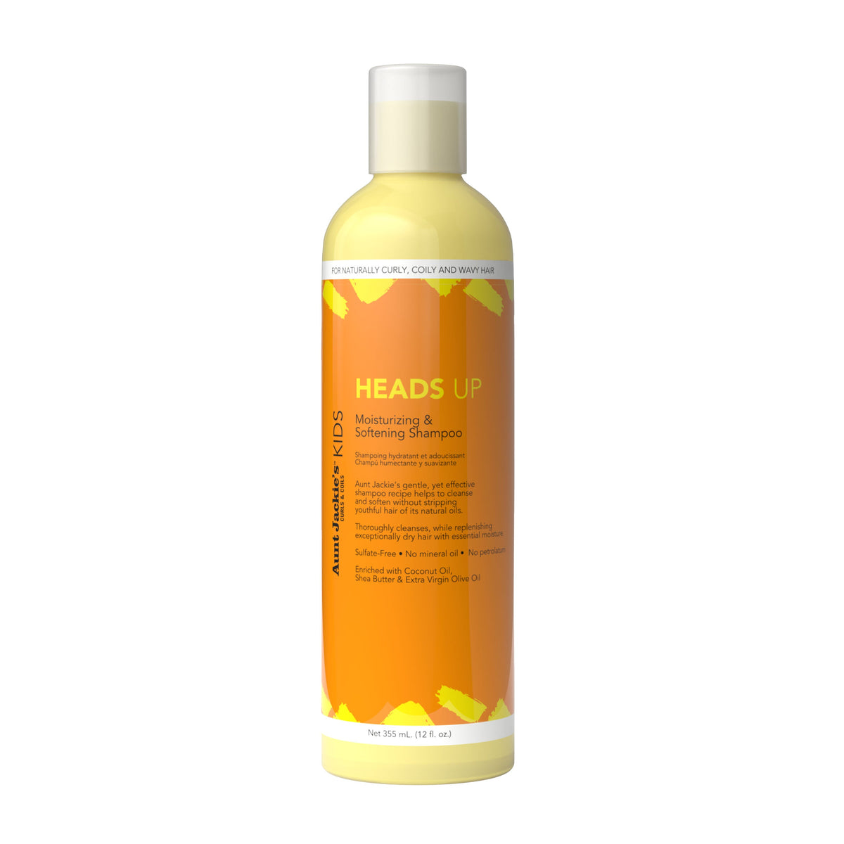 Aunt Jackie's Kids Heads Up Moisturizing and Softening Shampoo 12 oz bottle on white background