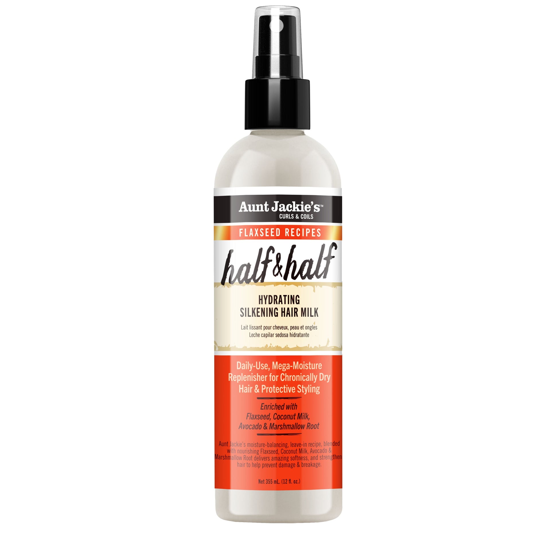 Aunt Jackie's Half & Half Hydrating Silkening Hair Milk 12 oz bottle on white background