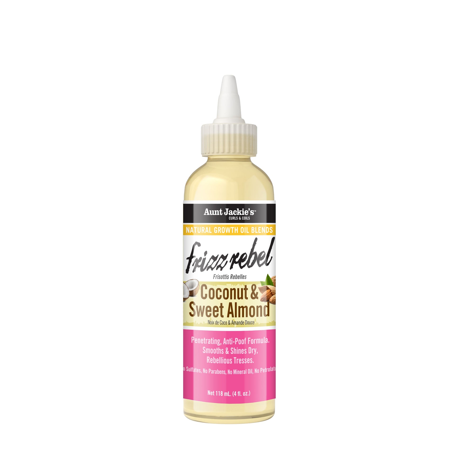 Aunt Jackie's Natural Growth Oil Blend – 4 oz – Frizz Rebel – Coconut & Sweet Almond product image