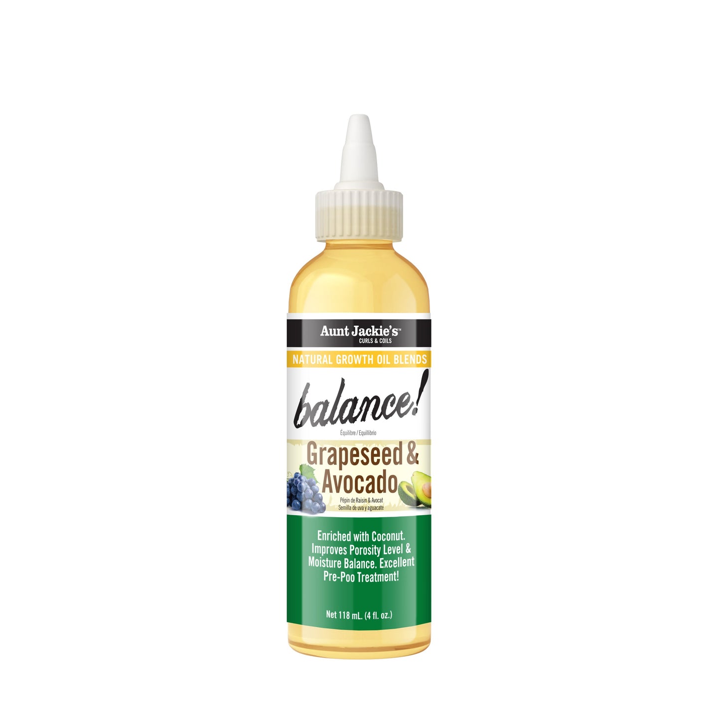 Aunt Jackie's Natural Growth Oil Blend – 4 oz – Balance! – Grapeseed & Avocado product image