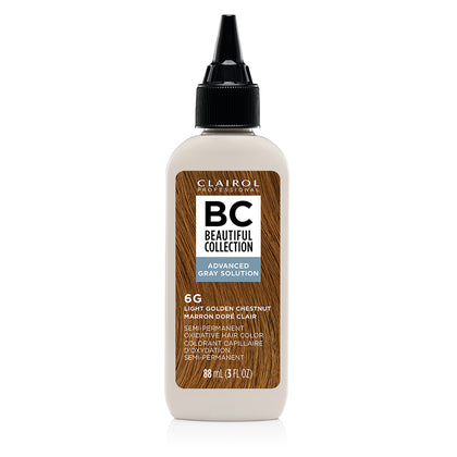 Clairol Professional Beautiful Collection Advanced Gray Solution 6G Light Golden Chestnut 3 oz bottle on white background