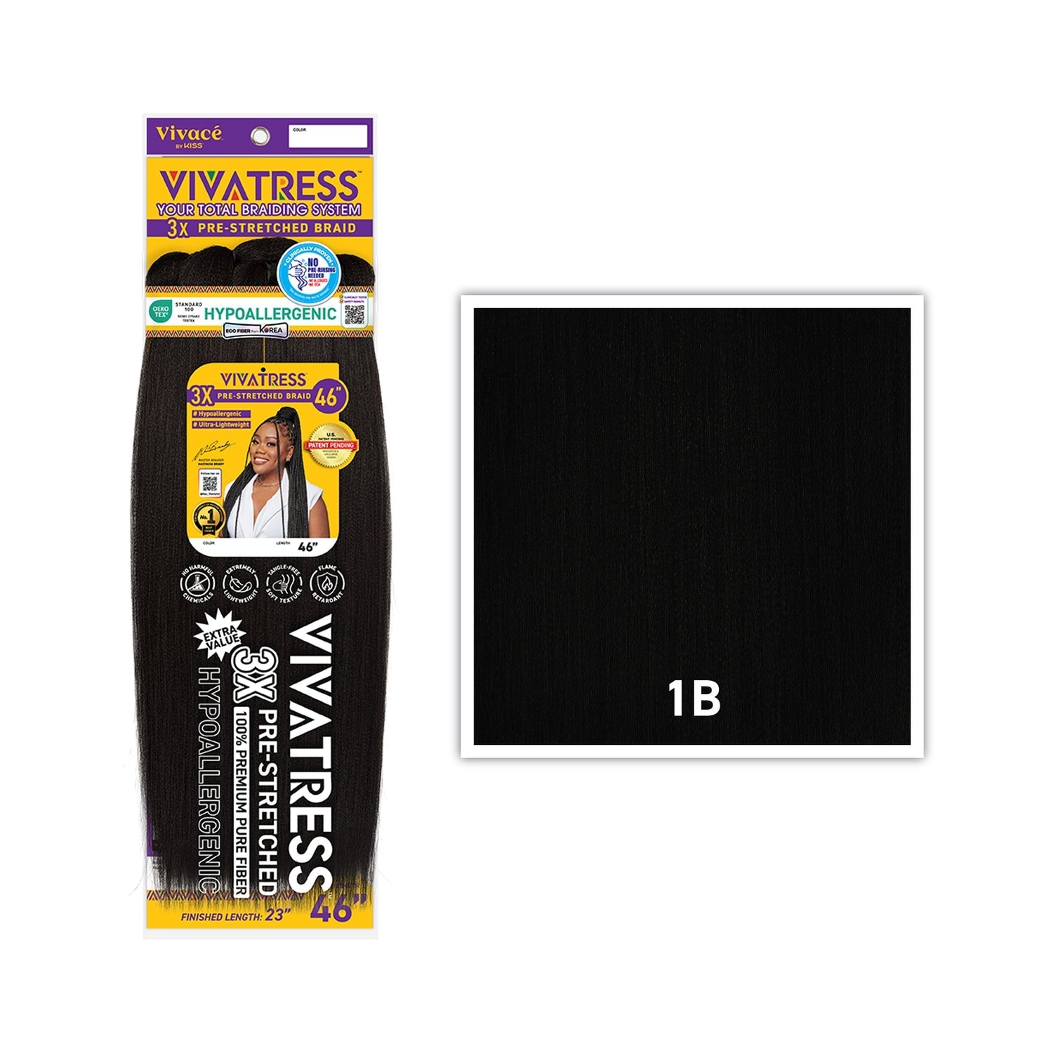 VIVATRESS 3X Pre-Stretched Braiding Hair – 46″ & 56″ – 46″, 1B - Off Black