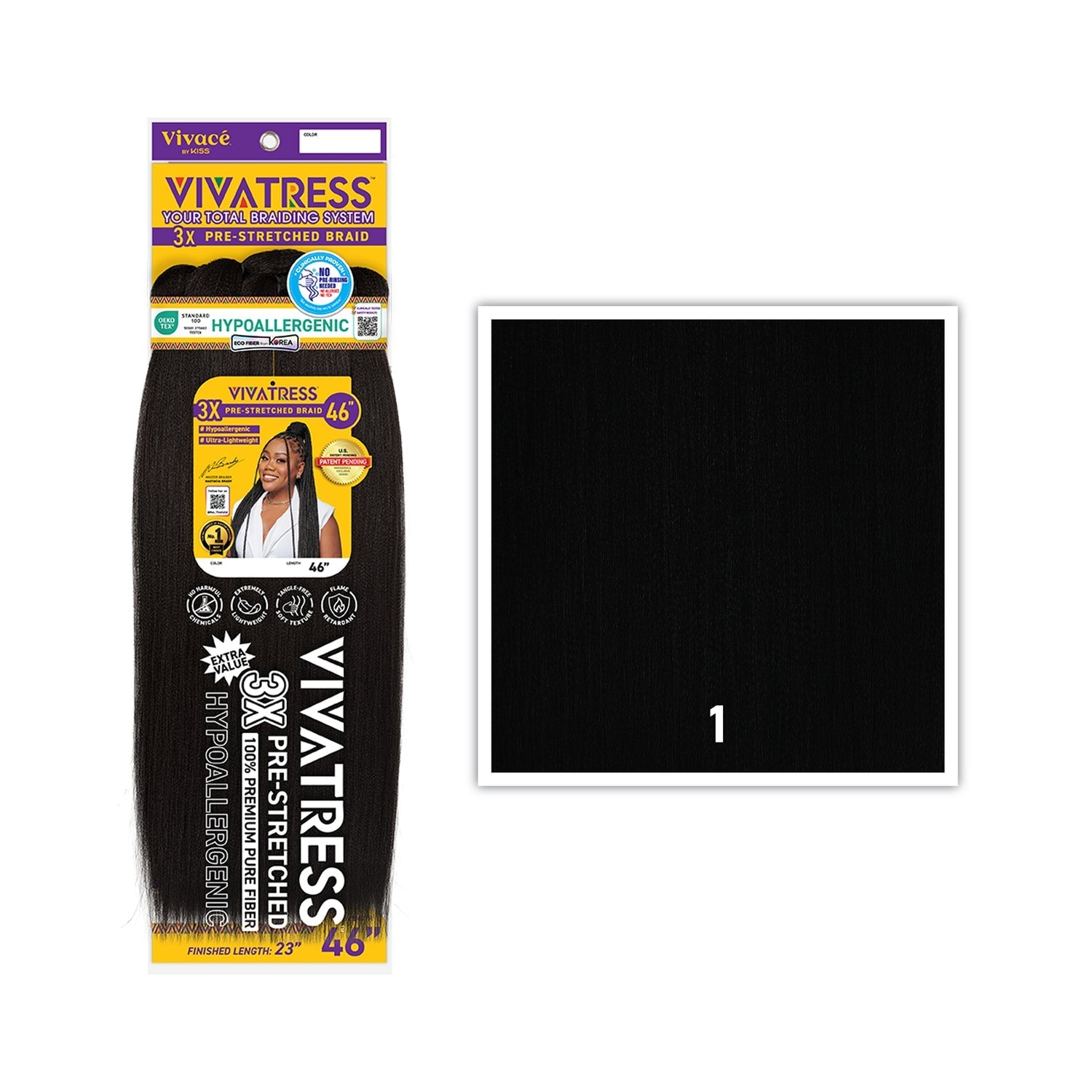 VIVATRESS 3X Pre-Stretched Braiding Hair – 46″ & 56″ – 46″, 1 - Jet Black