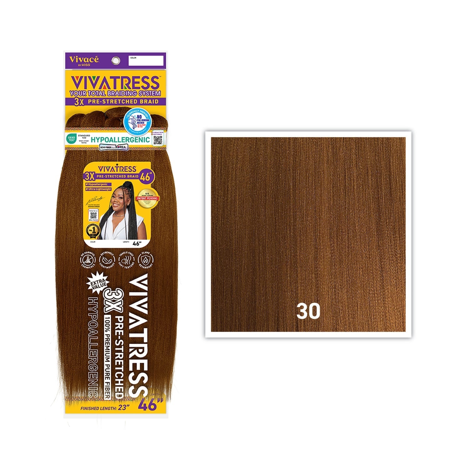 VIVATRESS 3X Pre-Stretched Braiding Hair – 46″ & 56″ – 46″, 30 - Chestnut Brown