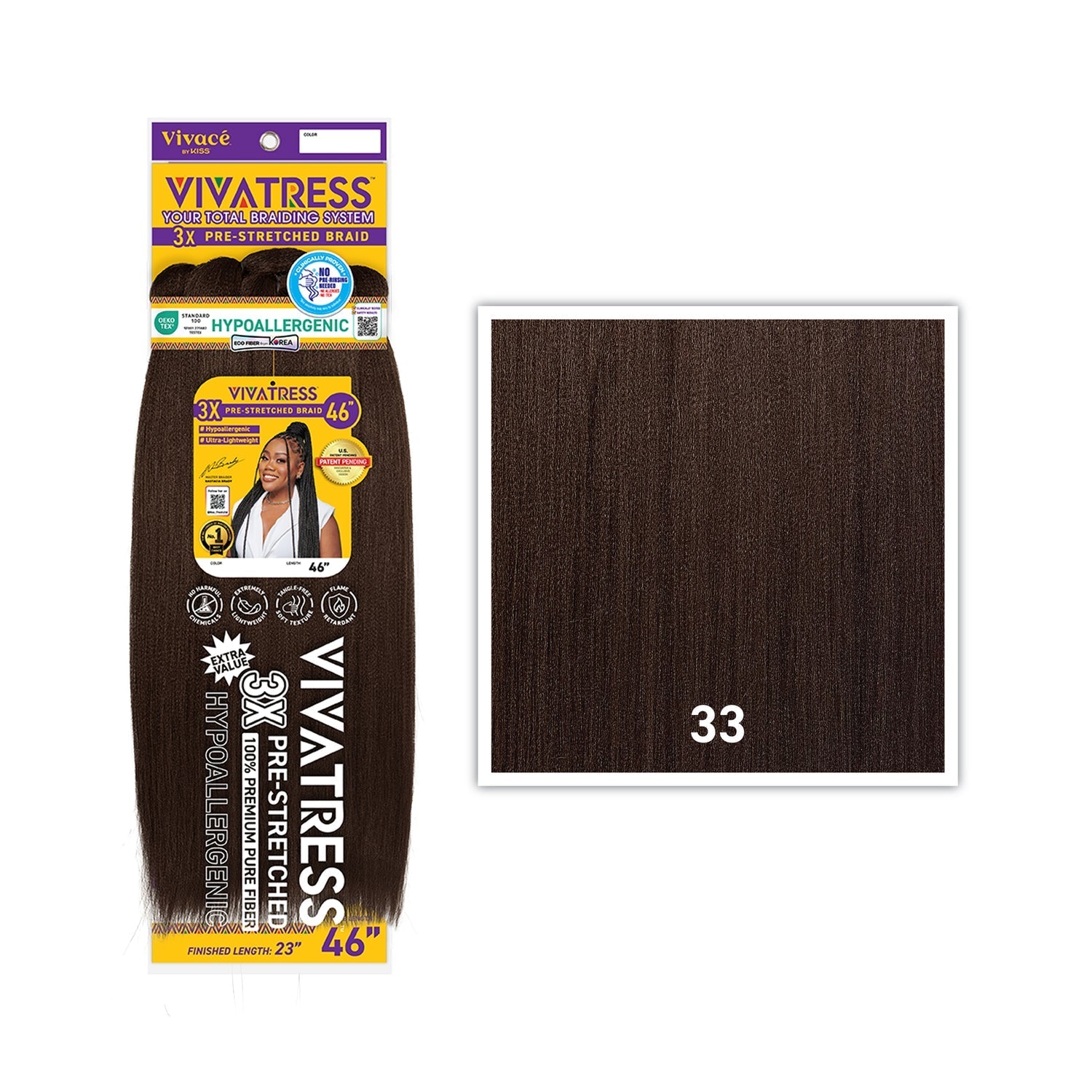 VIVATRESS 3X Pre-Stretched Braiding Hair – 46″ & 56″ – 46″, 33 - Dark Golden Brown