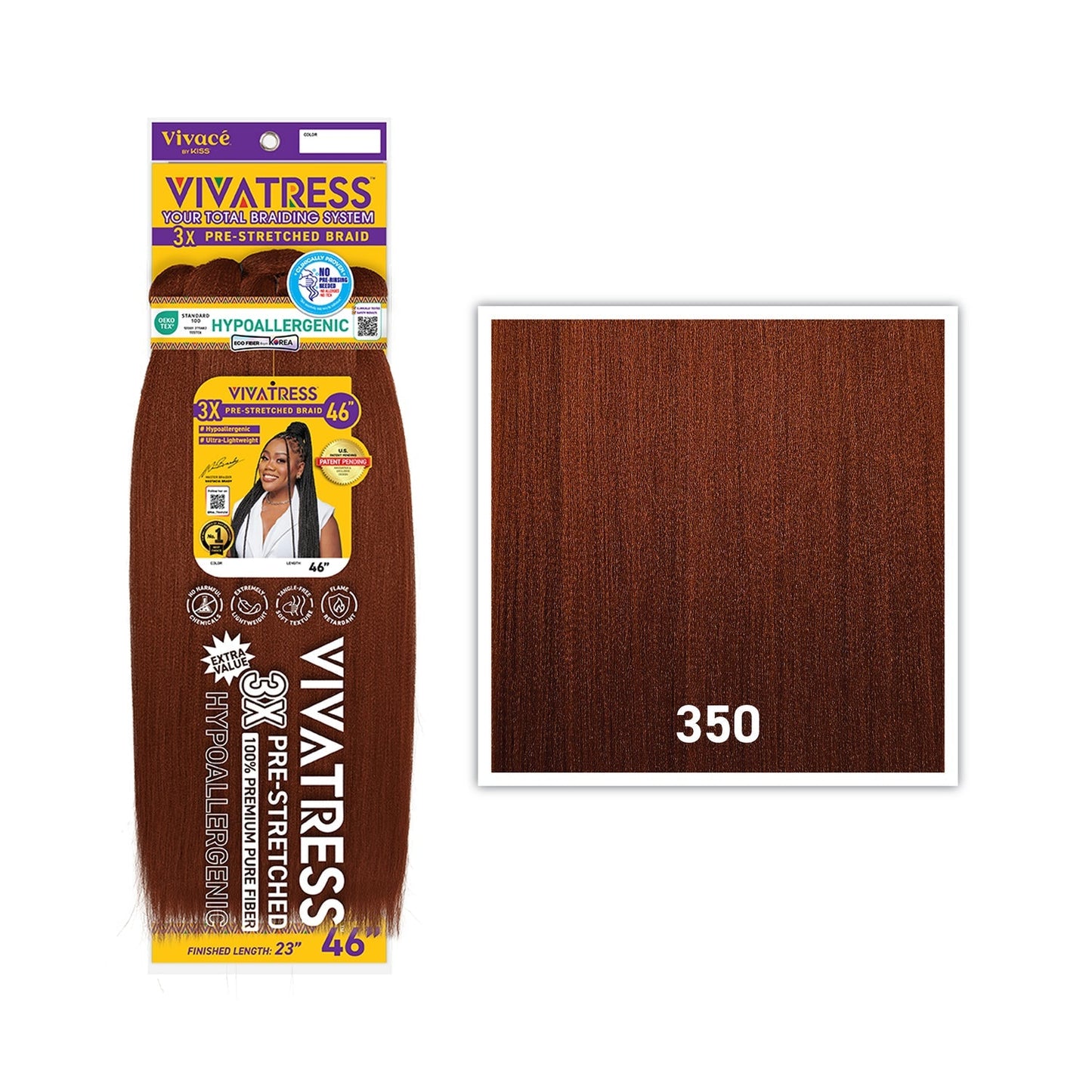 VIVATRESS 3X Pre-Stretched Braiding Hair – 46″ & 56″ – 46″, 350 - Ginger