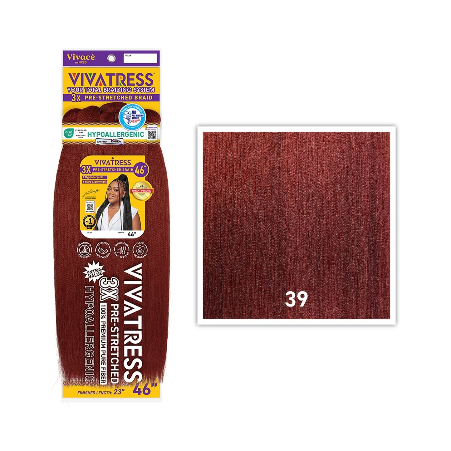 VIVATRESS 3X Pre-Stretched Braiding Hair – 46″ & 56″ – 46″, 39 - Maroon