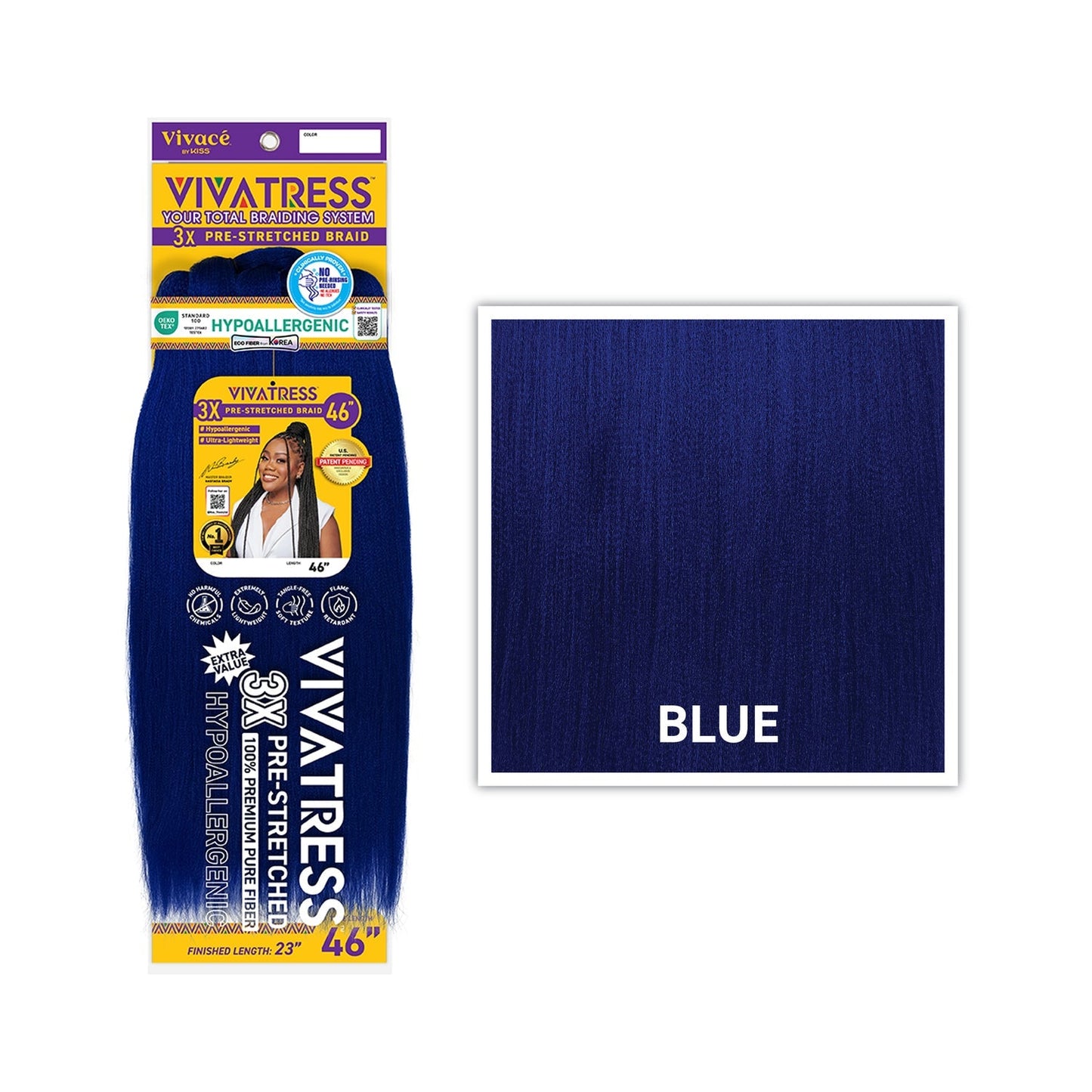 VIVATRESS 3X Pre-Stretched Braiding Hair – 46″ & 56″ – 46″, Blue