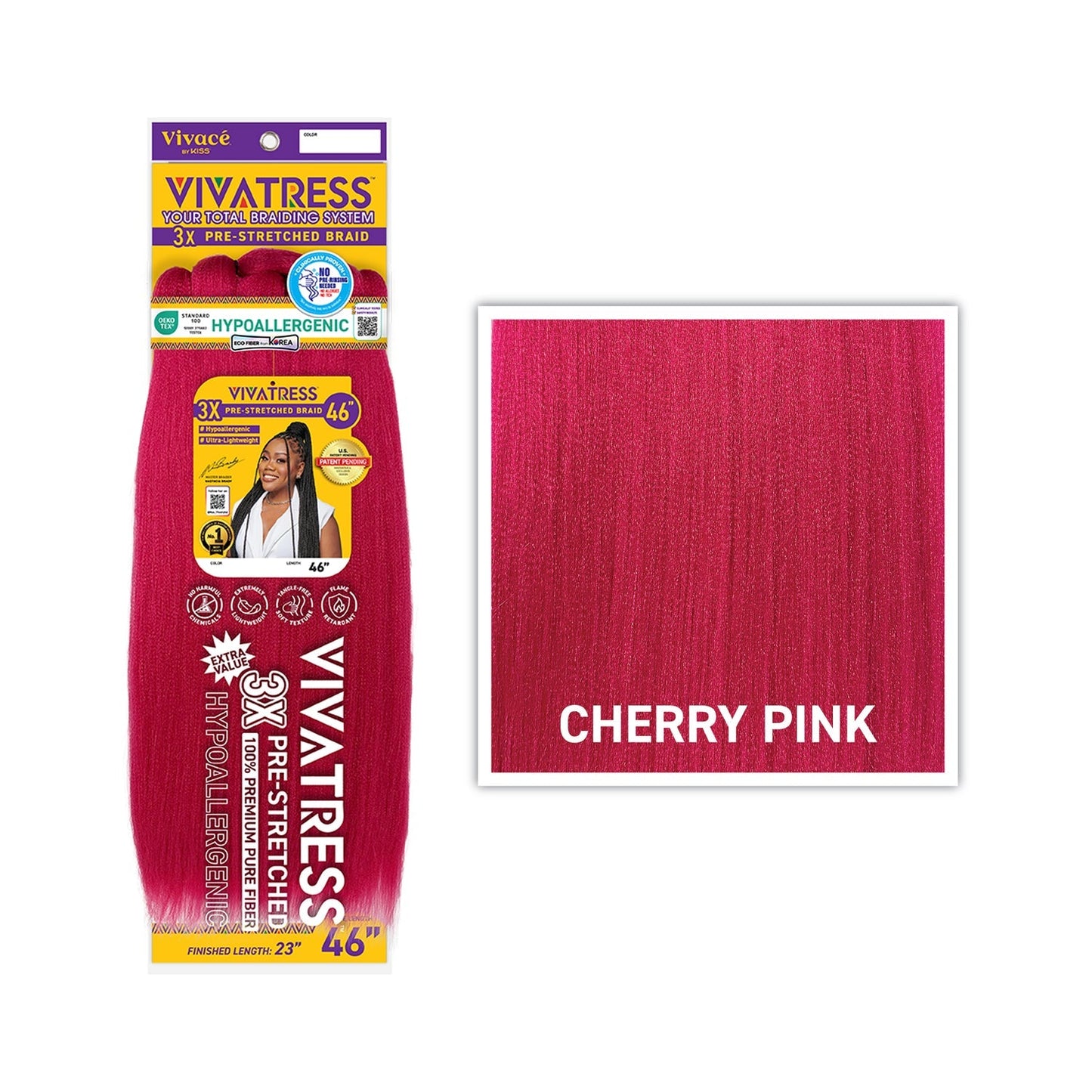 VIVATRESS 3X Pre-Stretched Braiding Hair – 46″ & 56″ – 46″, Cherry Pink