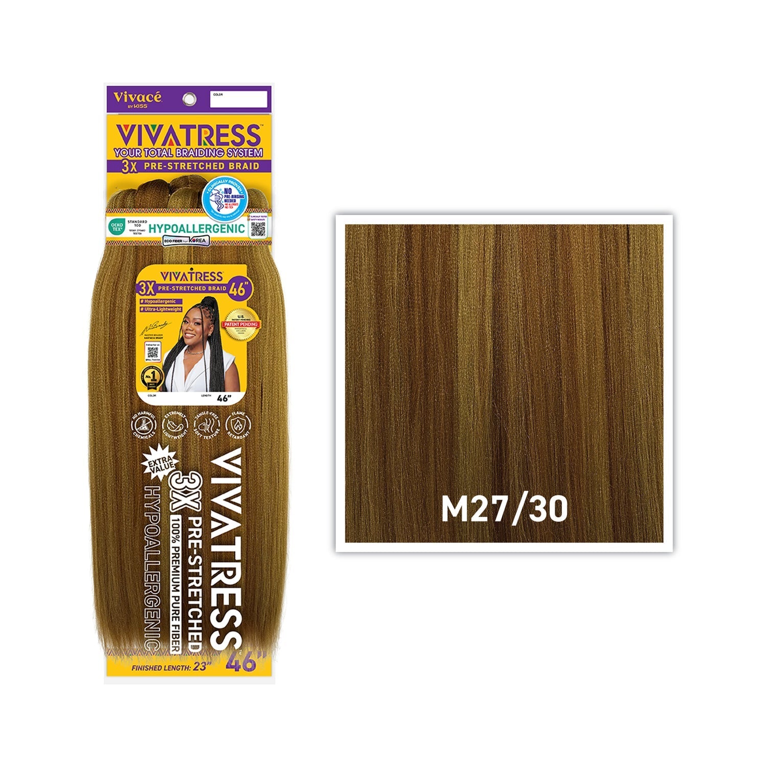 VIVATRESS 3X Pre-Stretched Braiding Hair – 46″ & 56″ – 46″, M27/30 - Honey Blonde / Chestnut Brown Mix
