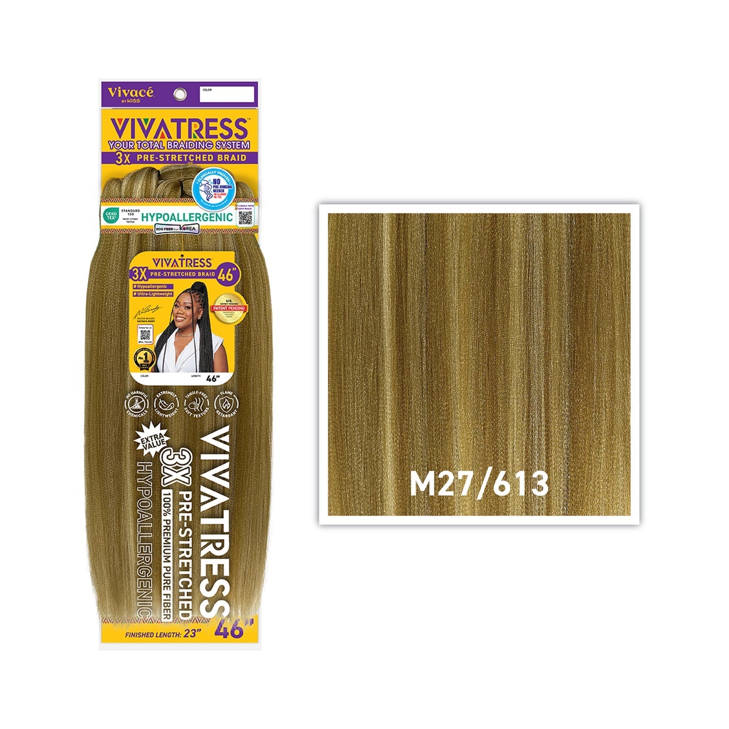 VIVATRESS 3X Pre-Stretched Braiding Hair – 46″ & 56″ – 46″, M27/613 - Honey Blonde / Light Blonde Mix