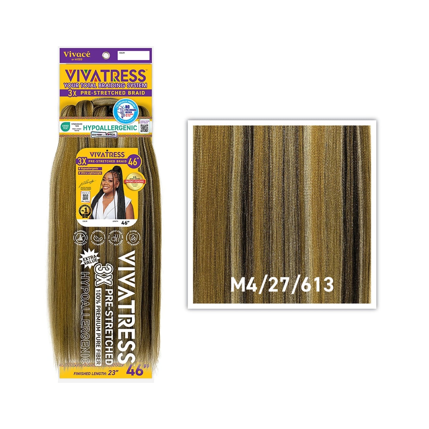 VIVATRESS 3X Pre-Stretched Braiding Hair – 46″ & 56″ – 46″, M4/27/613 - Medium Brown / Honey Blonde / Light Blonde Mix