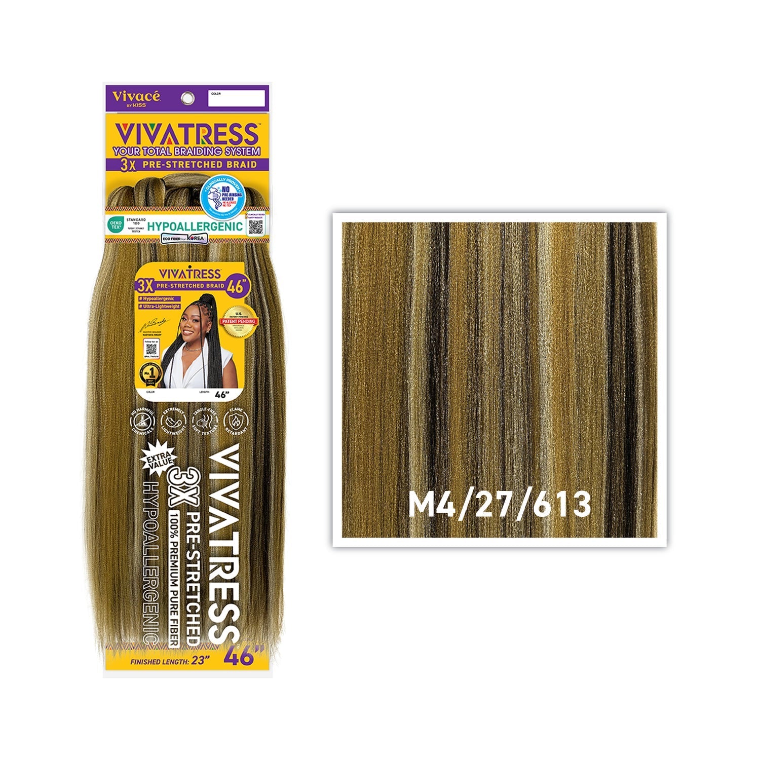 VIVATRESS 3X Pre-Stretched Braiding Hair – 46″ & 56″ – 46″, M4/27/613 - Medium Brown / Honey Blonde / Light Blonde Mix